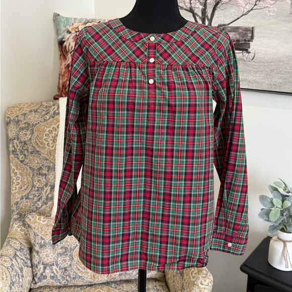 Vineyard Vines Red and Blue Long Sleeve Blouse with Bib Collar - Picture 1 of 8